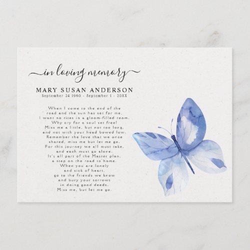 Simple Blue Butterfly Memorial Service Insert