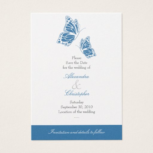 Customizable Simple Blue Butterfly Save The Date Wedding Mini Business Card