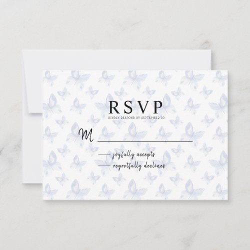 Simple Blue Butterfly Watercolor Pattern RSVP Card