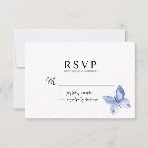 Simple Blue Butterfly Watercolor Pattern RSVP Card