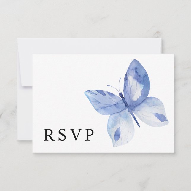 Simple Blue Butterfly Watercolor RSVP Card (Front)