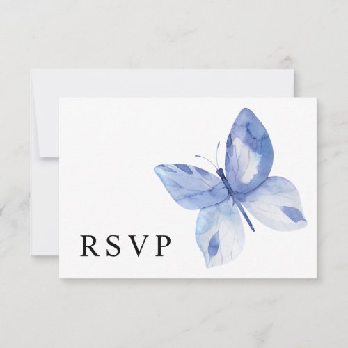 Simple Blue Butterfly Watercolor RSVP Card