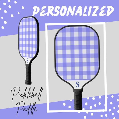 Simple Blue Checkered Gingham Personalized  Pickleball Paddle