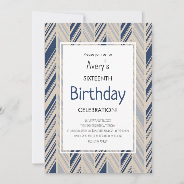 Simple Blue Chevron Birthday Invitation (Front)