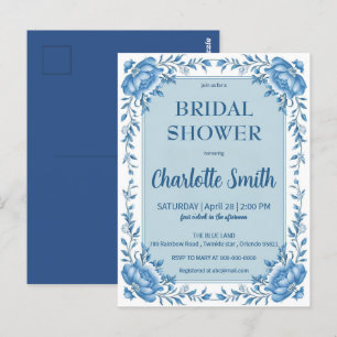 Simple Blue Chinoiserie flower bridal shower Postcard
