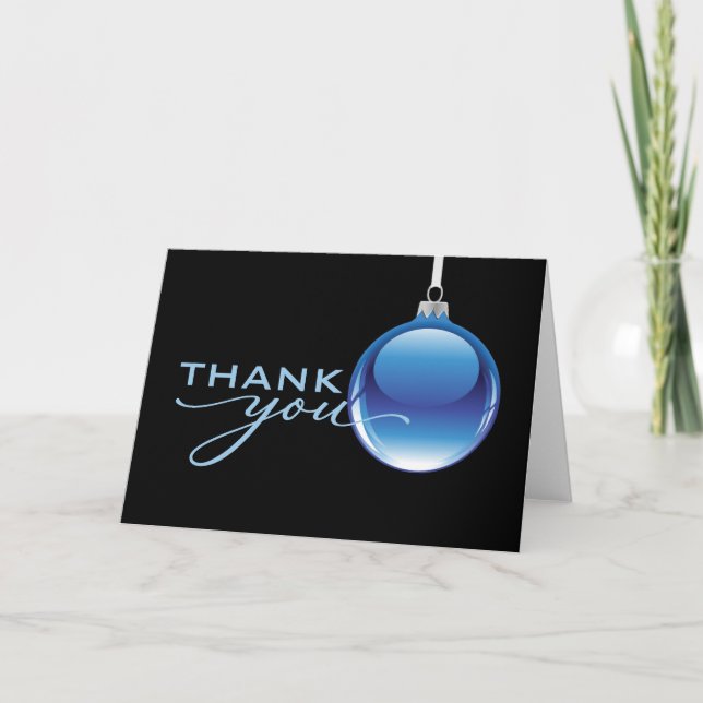  Simple Blue Christmas Ornament, Blank  Thank You Card (Front)