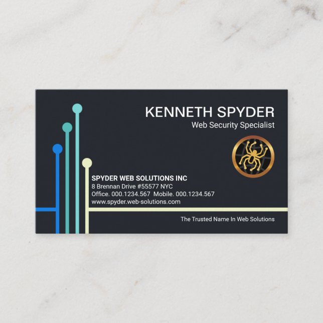 Simple Blue Circuit Board Web Designer Business Card (Front)