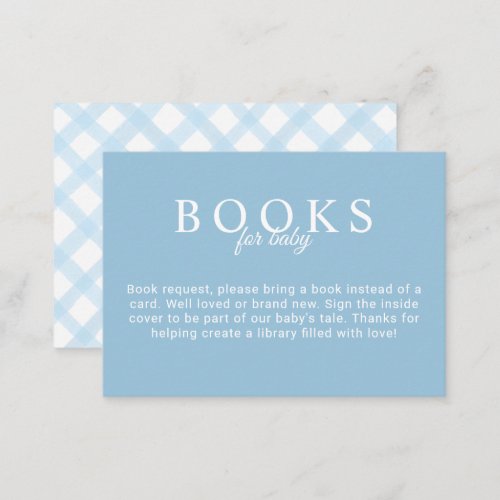 Simple Blue Classic Book Request Baby Shower  Enclosure Card