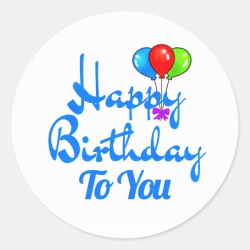 Simple Blue Colorful Balloons Happy Birthday Classic Round Sticker