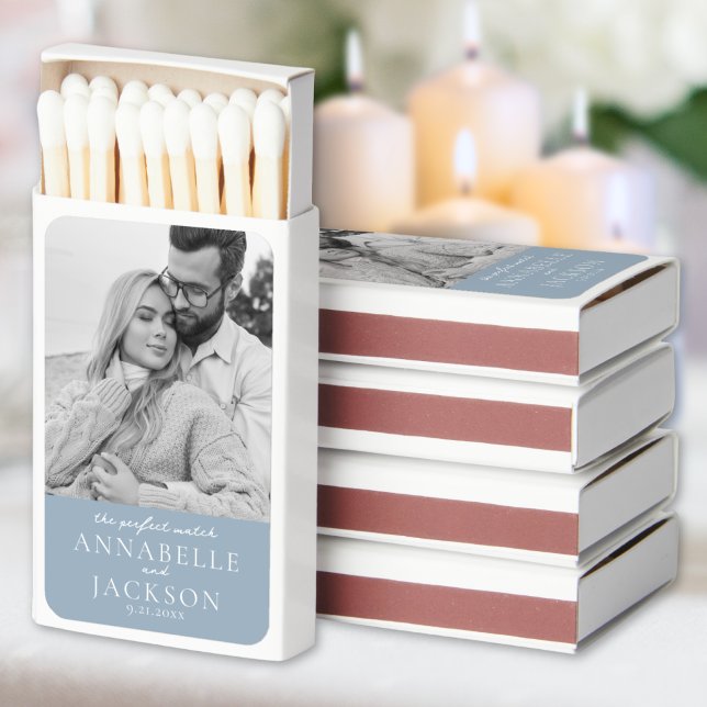 Simple Blue Couple Photo Wedding Favors Matchboxes (Simple Blue Couple Photo Wedding Favors Matchboxes)