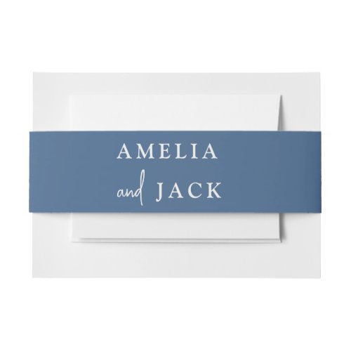 Simple Blue Couples Names Wedding Invitation Belly Band