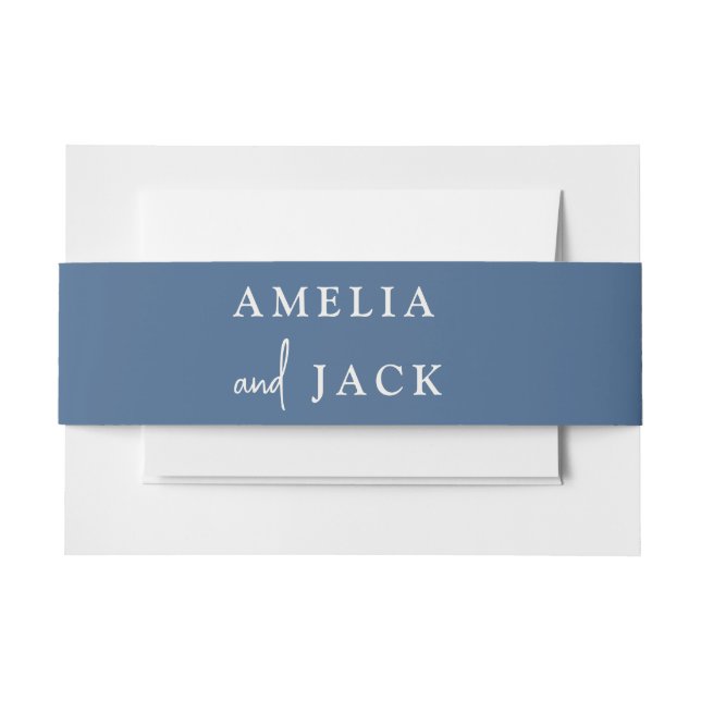 Simple Blue Couples Names Wedding Invitation Belly Band (Front Example)