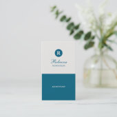 Simple Blue & Cream Monogram Business Cards (Standing Front)