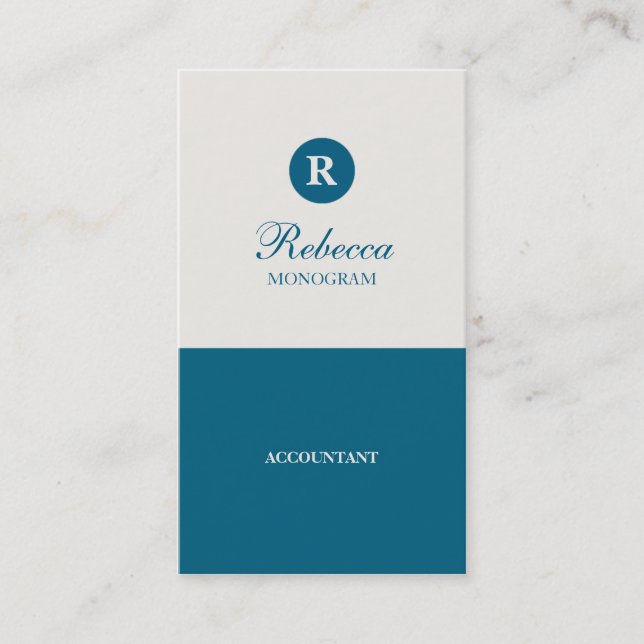 Simple Blue & Cream Monogram Business Cards (Front)
