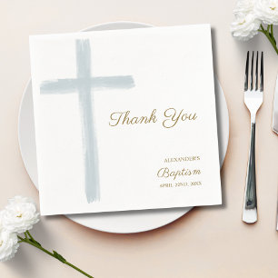 Simple Blue Cross Thank You Baptism  Napkins