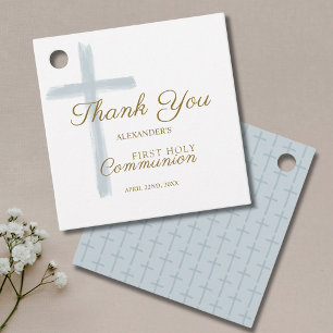 Simple Blue Cross Thank You First Holy Communion Favor Tags