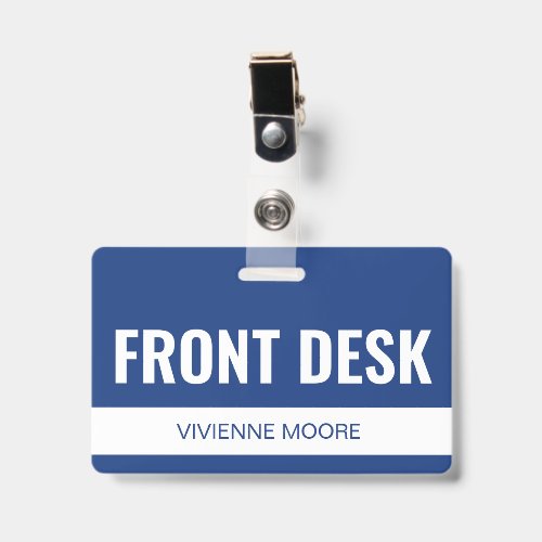 Simple Blue Custom Hotel Front Desk Employee ID Badge