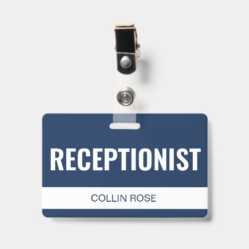 Simple Blue Custom Hotel Receptionist Employee ID Badge