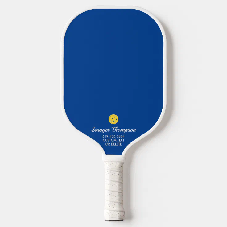 Simple Blue Custom Text Name Phone Number Pickleball Paddle Zazzle