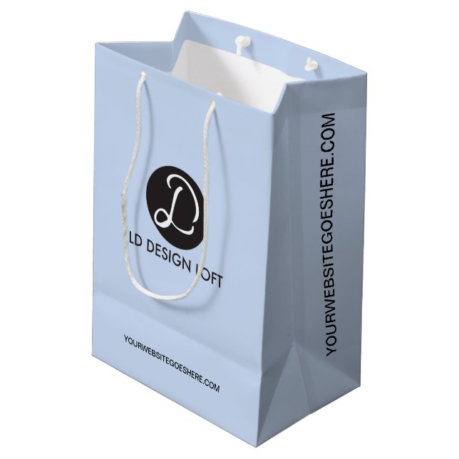 Simple Blue customizable Business Company Logo Medium Gift Bag (Back Angled)