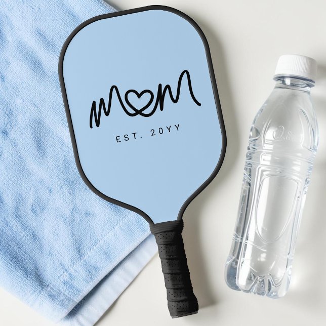 Simple Blue Cute Heart Script Mom Established Est Pickleball Paddle (Simple Blue Cute Heart Script Mom Established Est Pickleball Paddle)