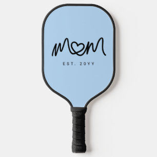 Simple Blue Cute Heart Script Mom Established Est Pickleball Paddle