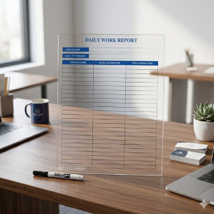Simple Blue Daily Work Report Dry Erase Board