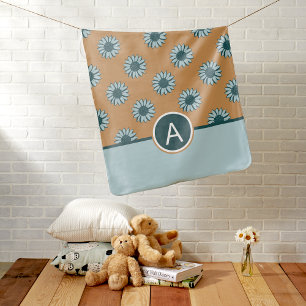 Simple Blue Dainty Sunflower Pattern Baby Blanket