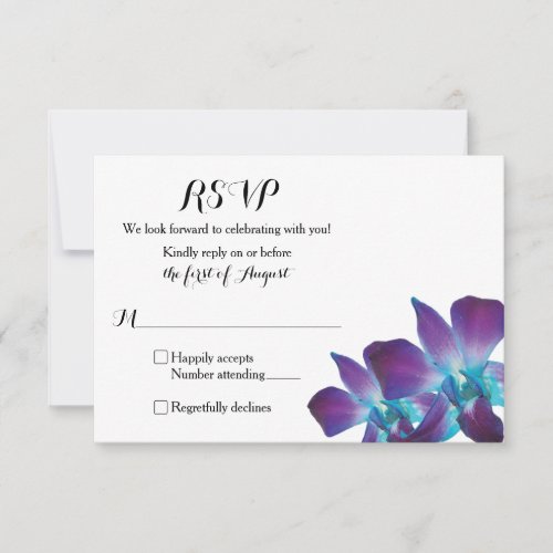 Simple Blue Dendrobium Orchid Wedding RSVP Card