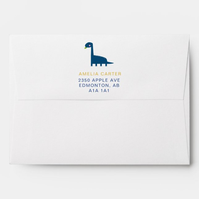 Simple Blue Dinosaur Cute Baby Shower It's a boy Envelope (Back (Top Flap))