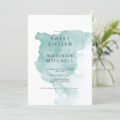 Simple blue eucalyptus watercolor photo Sweet 16 Invitation (Standing Front)