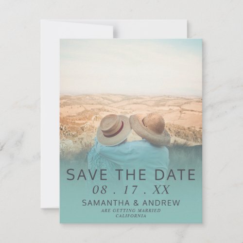 Simple blue eucalyptus watercolor save the date announcement