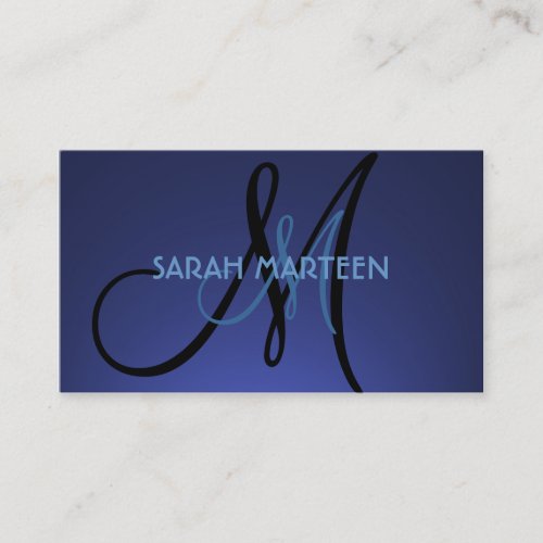Simple blue fade monogram custom business cards