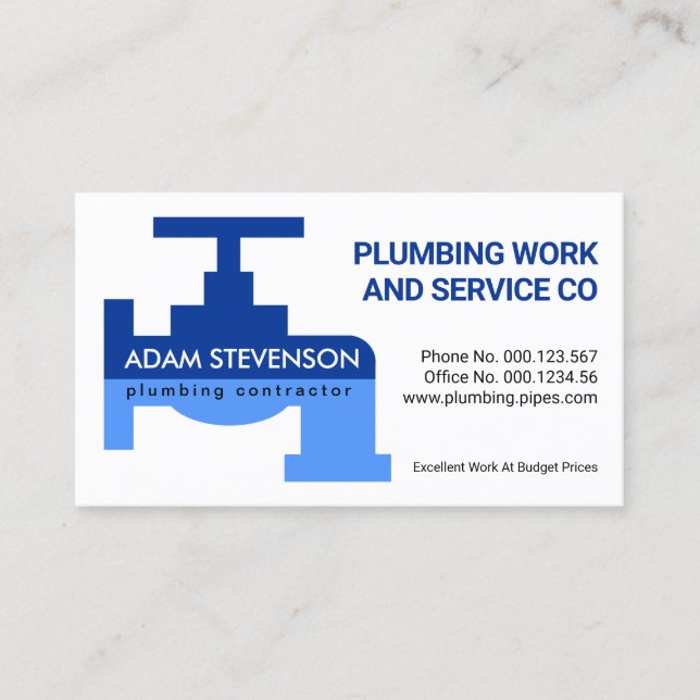 Simple Blue Faucet Layers Plumbing Business Card (Front)