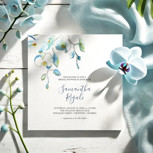 Simple Blue Floral Bridal Shower Invitations