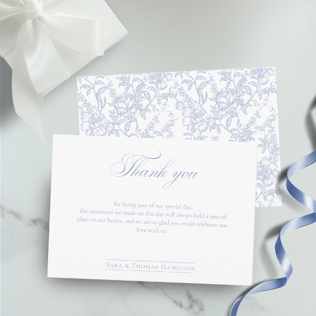 Simple Blue Floral Chinoiserie Classic Wedding Thank You Card (Creator Uploaded)