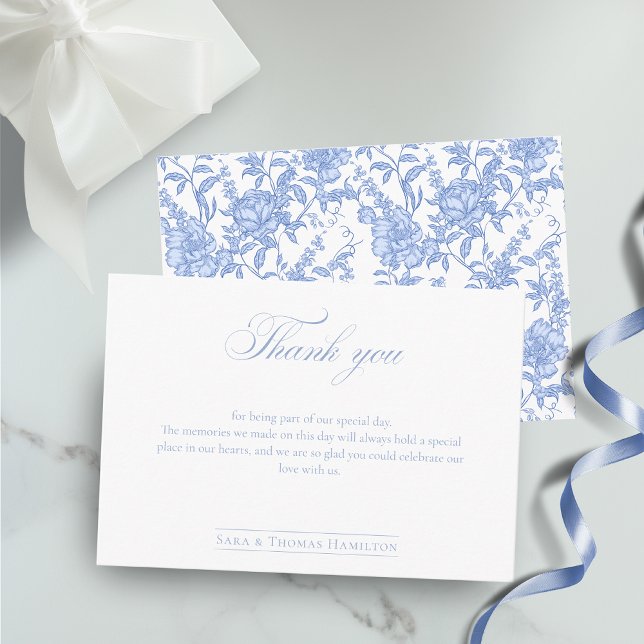 Simple Blue Floral Chinoiserie Classic Wedding Thank You Card (Creator Uploaded)