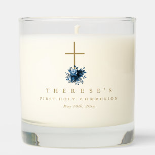 Simple Blue Floral Cross First Holy Communion Scented Candle