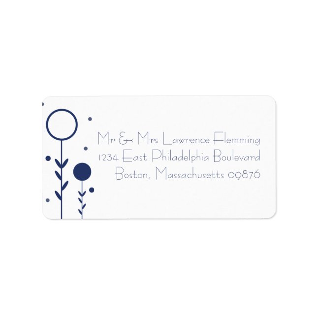 Simple Blue Floral Dot Modern RSVP Address Label (Front)