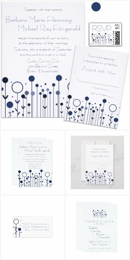 Simple Blue Floral Dots Modern Wedding Suite