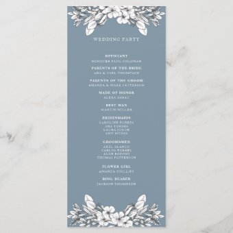 Simple Blue Floral Monogram Wedding Program 