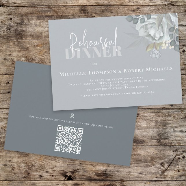 Simple Blue Floral Rehearsal Dinner QR Code Map Invitation (Creator Uploaded)
