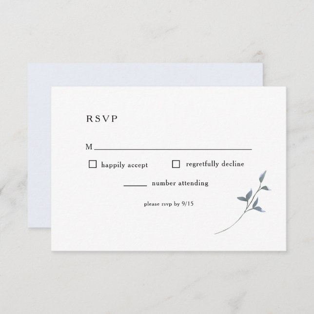 Simple Blue Floral RSVP Wedding Reception Card (Front/Back)
