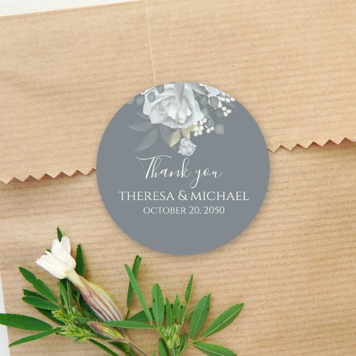 Simple Blue Floral Thank You Elegant Favor  Classic Round Sticker