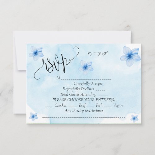 Simple blue floral wedding RSVP card