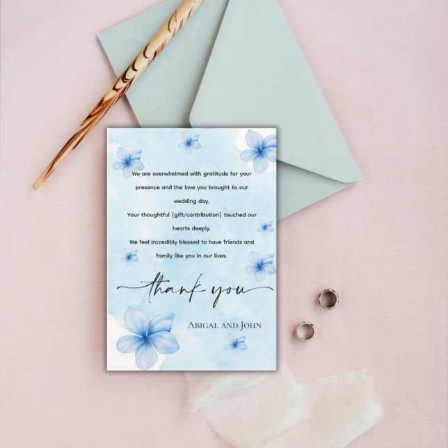 Simple blue floral wedding thank you card (Creator Uploaded)