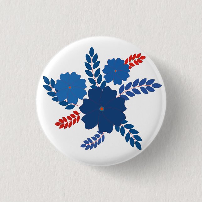 Simple blue flowers vector design button (Front)