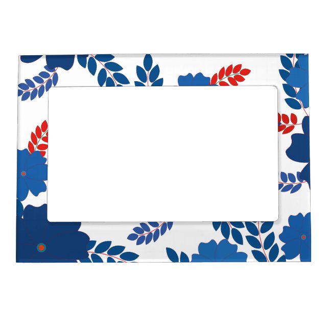 Simple blue flowers vector design magnetic frame (Front)