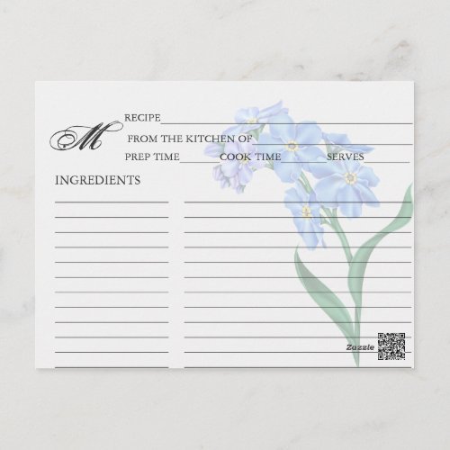 Simple Blue Forget_Me_Not Floral Recipe Cards