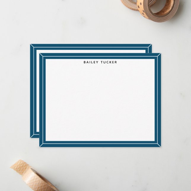 Simple Blue Frame Custom Personal Professional Note Card (Front/Back In Situ)